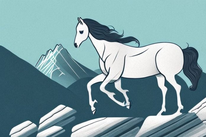 A majestic horse in a rocky mountain landscape