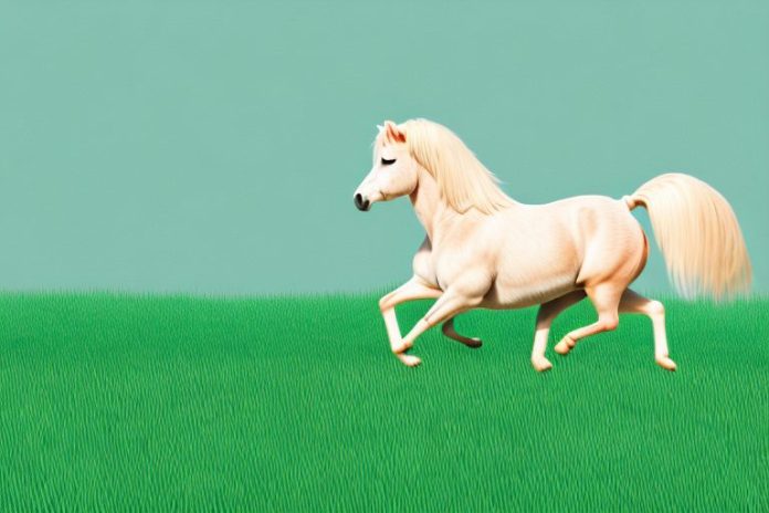 A haflinger horse galloping through a grassy field
