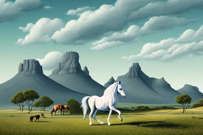A horse in a rural landscape in the western cape