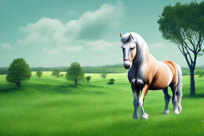 An irish draught horse in a pasture