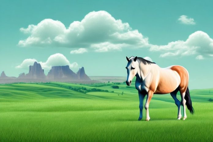 A horse in a pasture with the amanzimtoti landscape in the background
