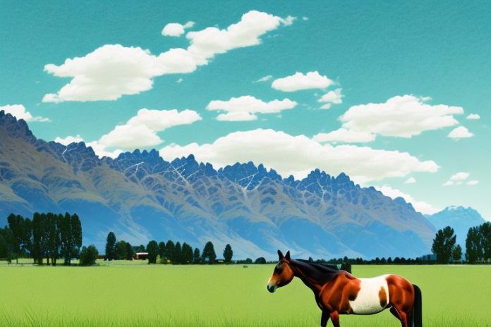 A beautiful landscape featuring an american quarter horse grazing in queenstown