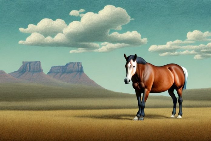An american quarter horse in a rural south african landscape