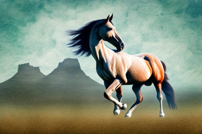 A majestic american quarter horse in a rural south african landscape