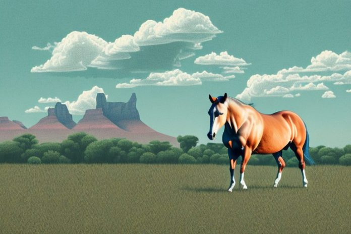 A quarter horse in a rural south african landscape