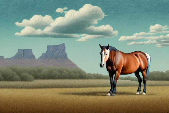 An american quarter horse in a rural south african landscape