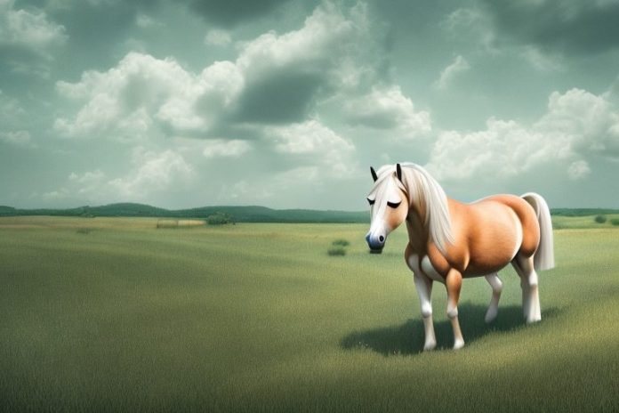 A haflinger horse in a rural landscape