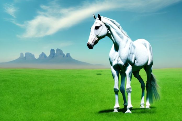 A majestic arabian horse standing in a field of lush green grass in port elizabeth