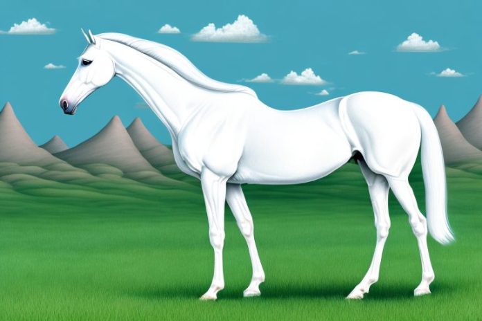 A white arabian horse in a grassy field in graaff-reinet