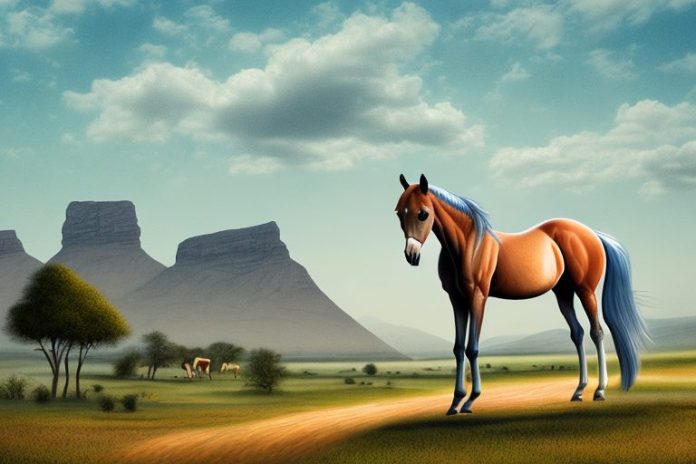 An arabian horse in a rural landscape in mpumalanga