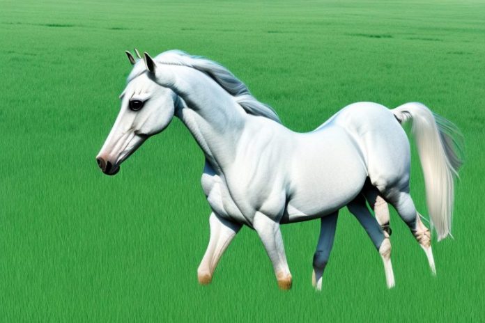 A majestic arabian horse in a field of lush green grass in standerton