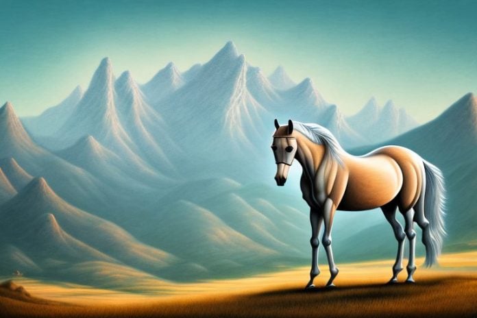 An arabian horse in a rural landscape