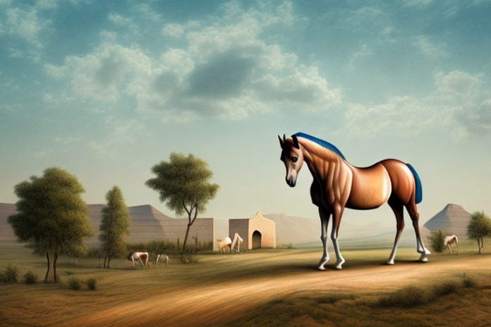 An arabian horse in a rural landscape in vryburg