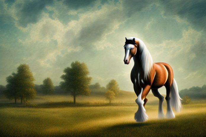 An american belgian draft horse in a rural landscape