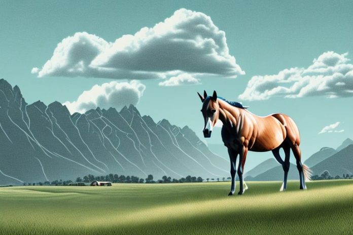 A thoroughbred horse in a rural landscape in queenstown