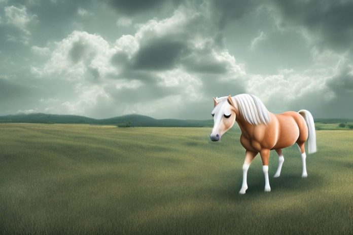 A haflinger horse in a rural landscape
