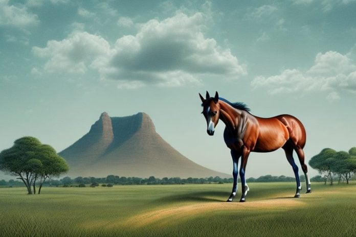 A thoroughbred horse in a rural landscape in thohoyandou