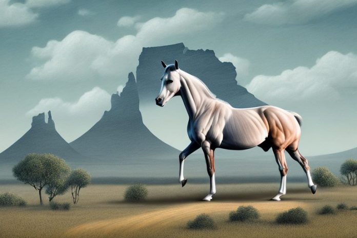 A thoroughbred horse in a rural landscape in the northern cape
