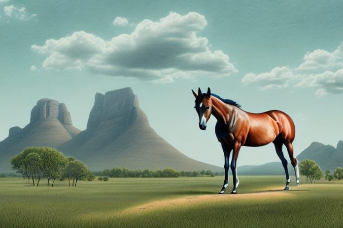 A thoroughbred horse in a rural landscape in kimberley