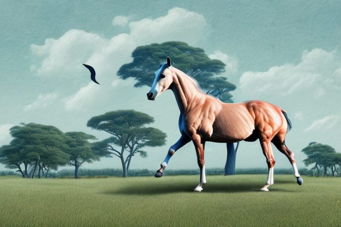 A thoroughbred horse in a rural landscape in kuruman