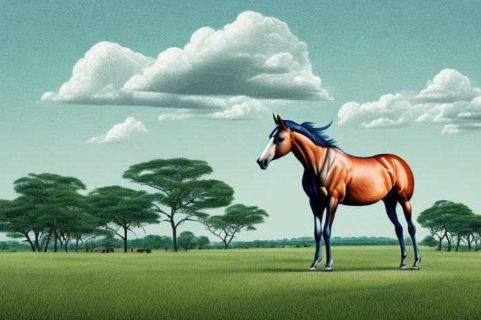 A thoroughbred horse in a rural landscape in mabopane