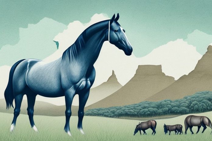 A morgan horse grazing in a south african landscape