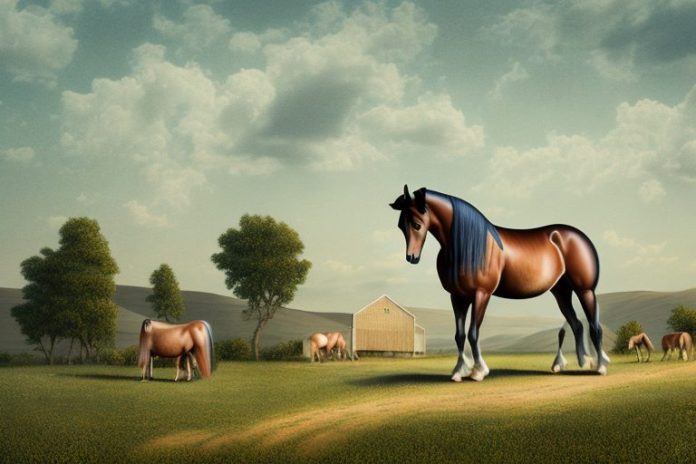 A morgan horse in a rural landscape in virginia