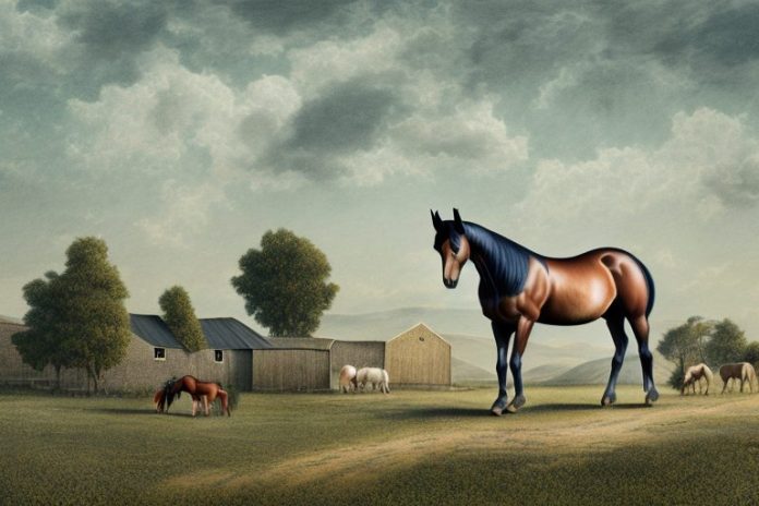A morgan horse in a rural landscape in secunda