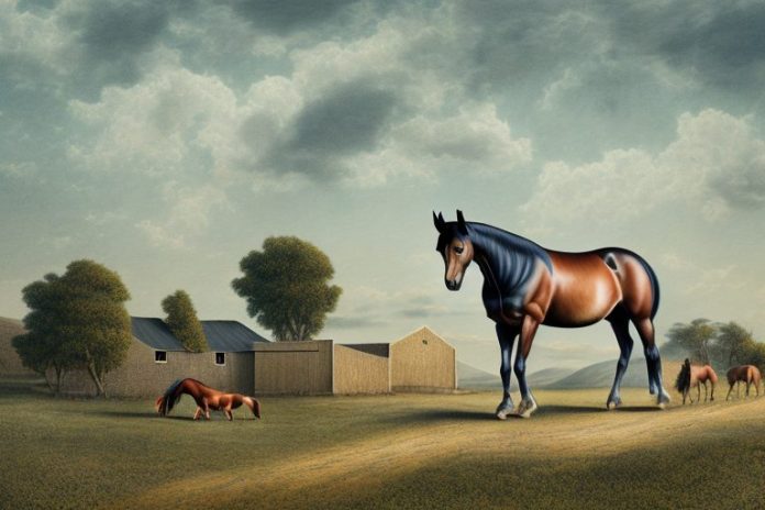 A morgan horse in a rural landscape in delmas