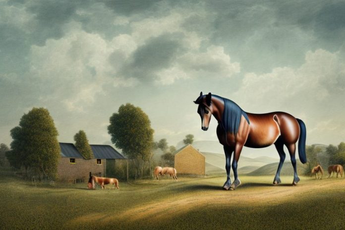 A morgan horse in a rural landscape in ermelo