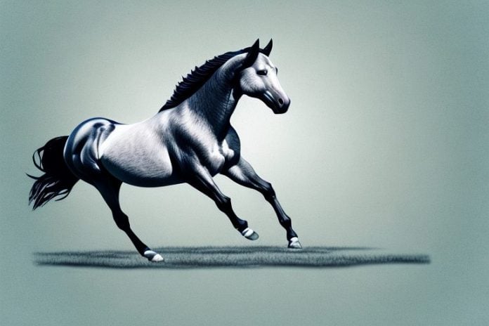 A beautiful american quarter horse galloping in the south african countryside