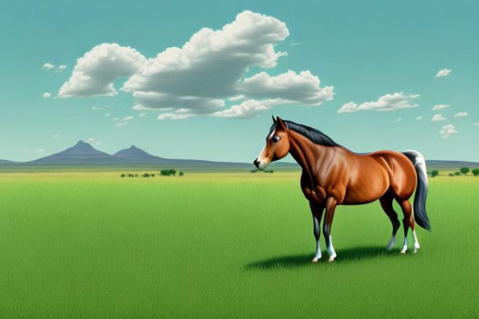 An american quarter horse in a grassy landscape in limpopo