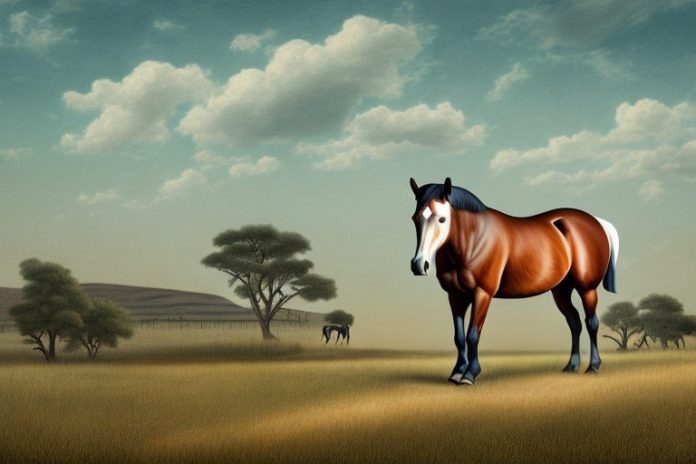 An american quarter horse in a rural landscape in south africa