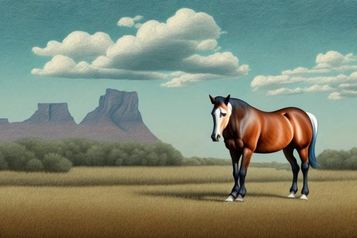 An american quarter horse in a rural south african landscape