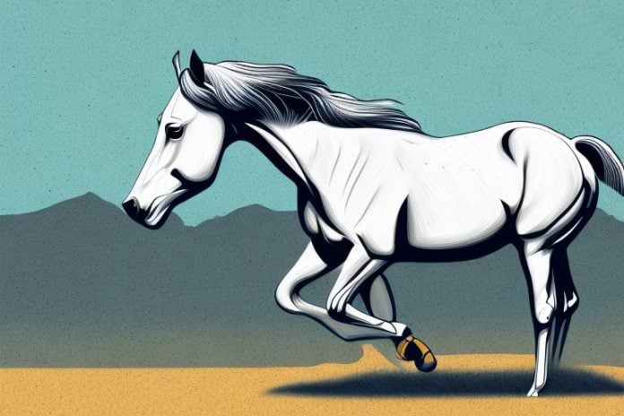 An american quarter horse in a south african landscape