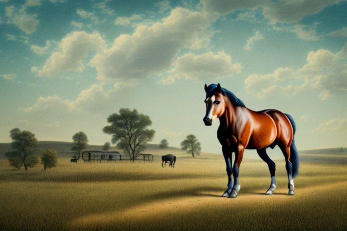 A beautiful american quarter horse in a rural landscape in lichtenburg