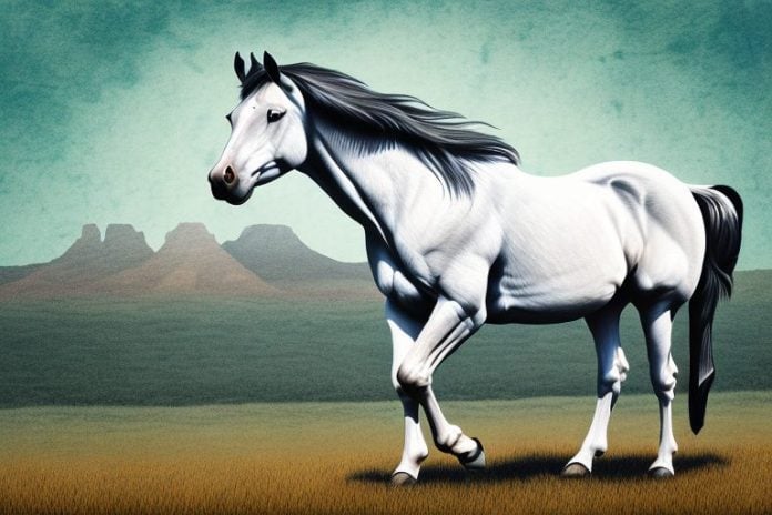 A majestic american quarter horse in a rural south african landscape