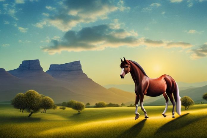 An arabian horse in a rural landscape