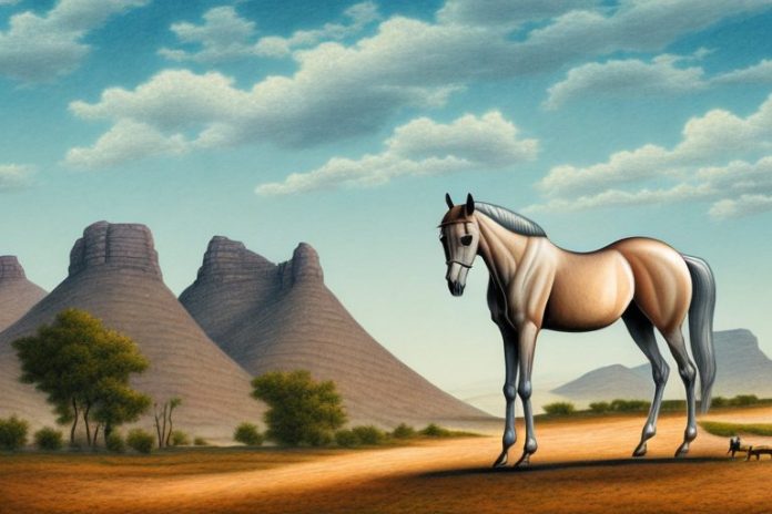 An arabian horse in a rural landscape in graaff-reinet