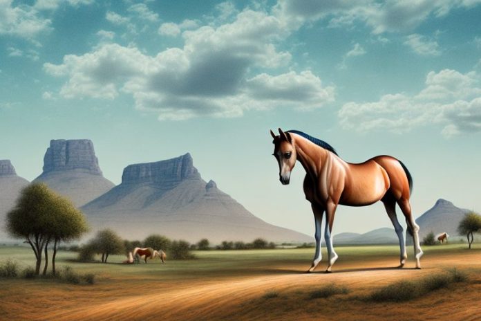 An arabian horse in a rural landscape in aliwal north