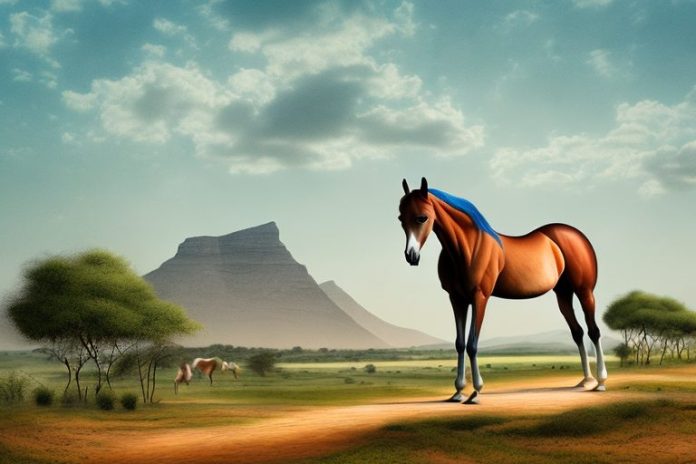An arabian horse in a rural landscape in limpopo