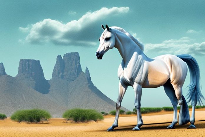 An arabian horse in a natural landscape in northern cape