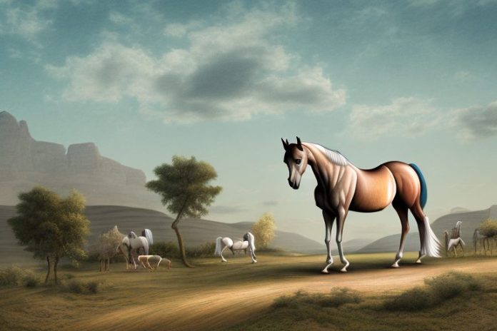 An arabian horse in a rural landscape in lichtenburg