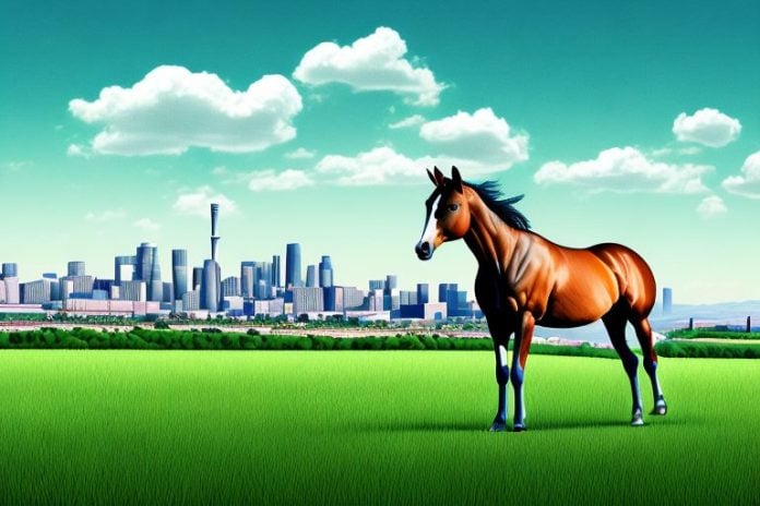 A thoroughbred horse in a field