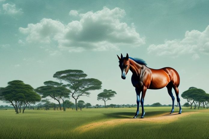 A thoroughbred horse in a rural landscape in thohoyandou
