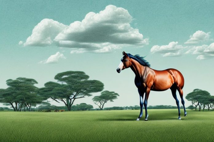A thoroughbred horse in a rural landscape in phalaborwa