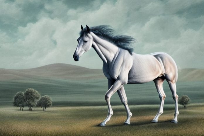 A thoroughbred horse in a rural landscape in calvinia
