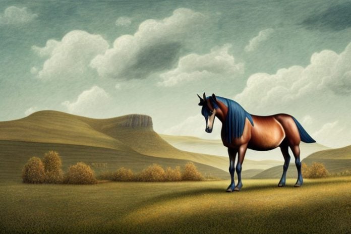 A morgan horse in a rural landscape in orkney
