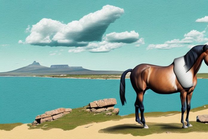 A morgan horse in a scenic landscape in mossel bay
