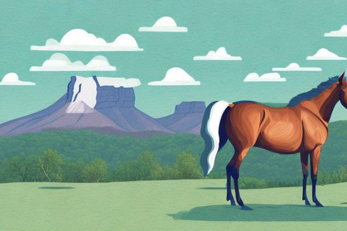 A kentucky mountain saddle horse in a picturesque landscape in westville